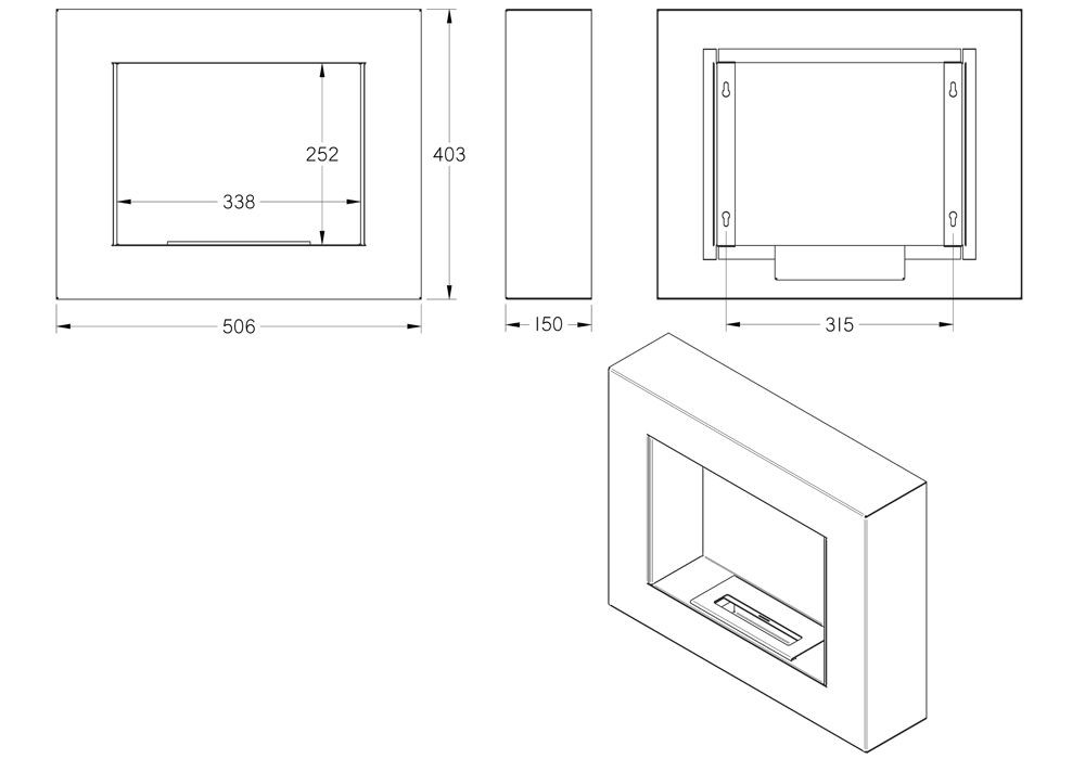 Schemat biokominka G-MAX 50x40 w wersji BOX