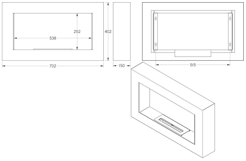 Schemat biokominka G-MAX 70x40 w wersji BOX