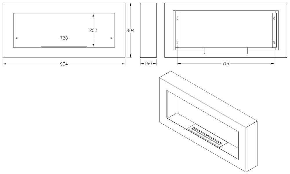 Schemat biokominka G-MAX 90x40 w wersji BOX